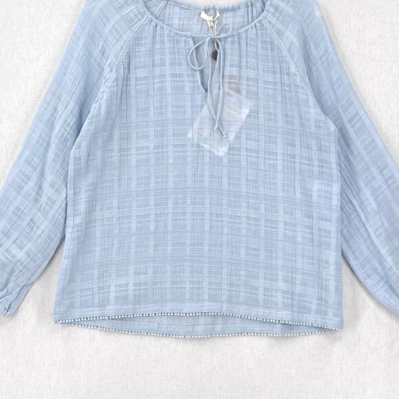 SKIN WORLDWIDE Textured Cotton Gauze Pajama Top Womens 2 Medium Light Blue NEW - Picture 8 of 16